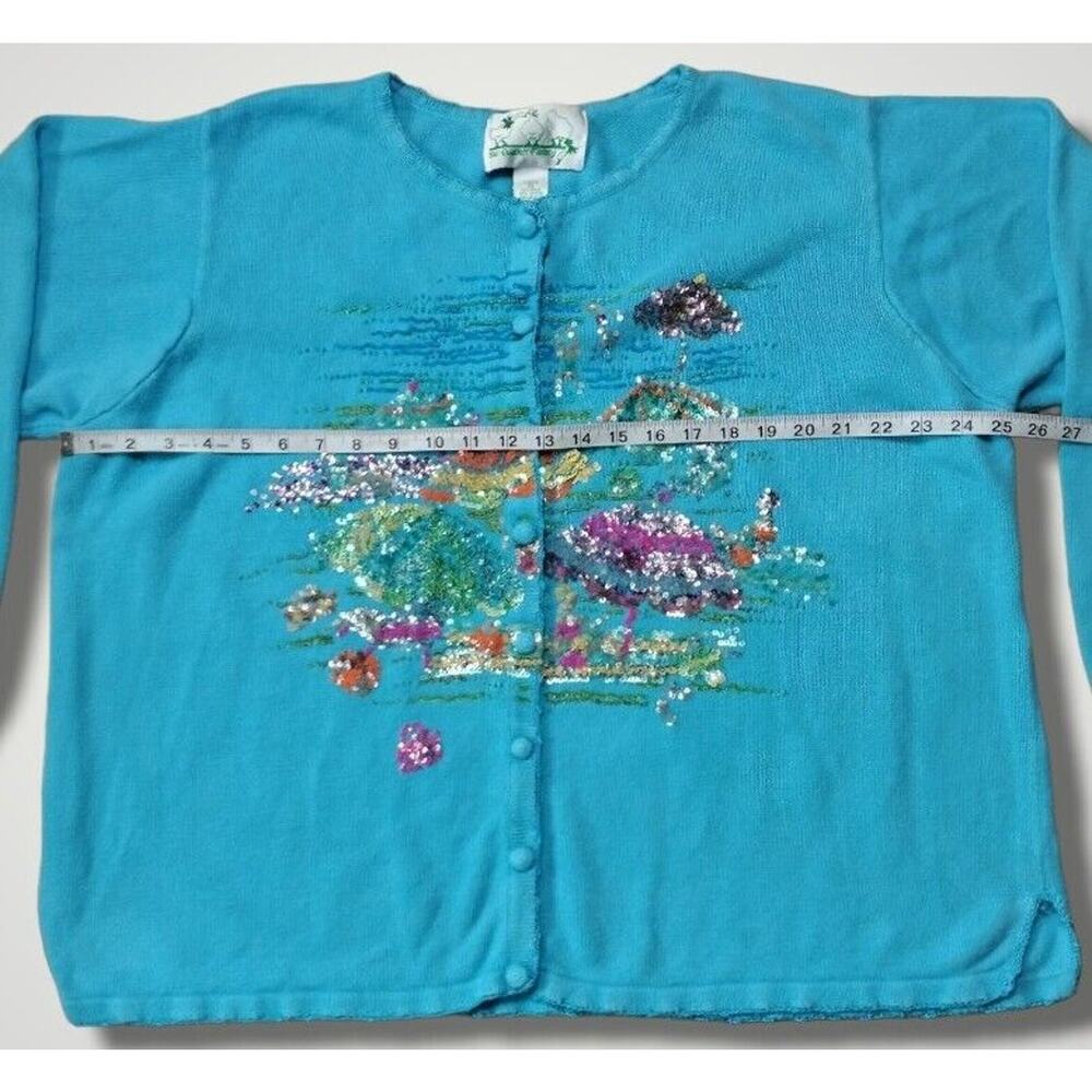 Quacker Factory Sequined Beach Motif Cardigan Blu… - image 6